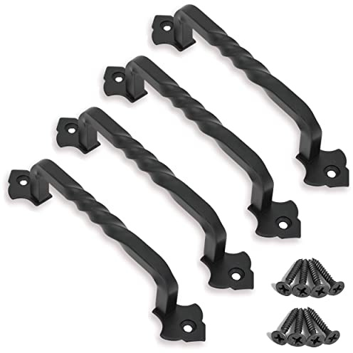 OVOV OUVIN 4 Pack Vintage Barn Door Handle Black Gate Handles for Wooden Gates with Screws Hardware for Wooden Garden Shed Cabinet Door (128mm/5inch)