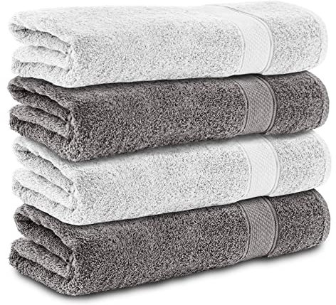Komfortec 4er Handtücher 50x100 cm Set aus 100% Baumwolle, Frottee, Weich, Anthrazit Grau/Weiß