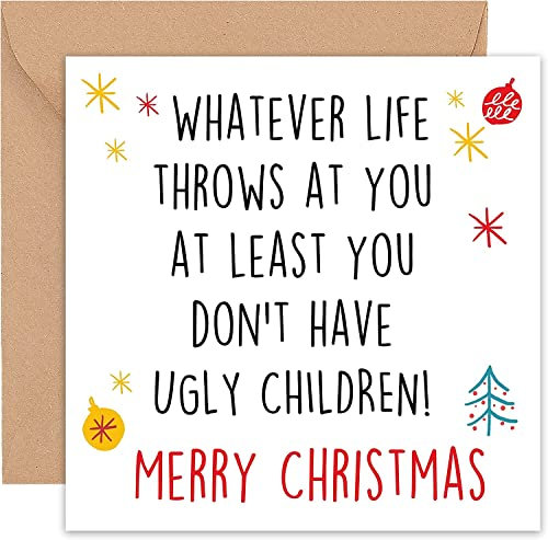 Felbridge Studio Lustige unhöfliche Weihnachtskarte – Humorvolle Weihnachtskarten für Mutter, Vater, Eltern, Opa, Oma, Freunde – von Sohn, Tochter, uns beiden hässlichen Kindern – luxuriöses