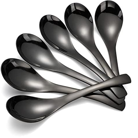Soup Spoons Stainless Steel Asian Soup Spoon Set of 6 Heavy-Weight Round Table Spoons Mirror Polished Silver Ramen Spoons