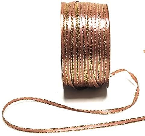 s.dekoda Satinband 50m x 3mm Altrosa - Gold Weihnachtsband Schleifenband Dekoband Geschenkband [1371]