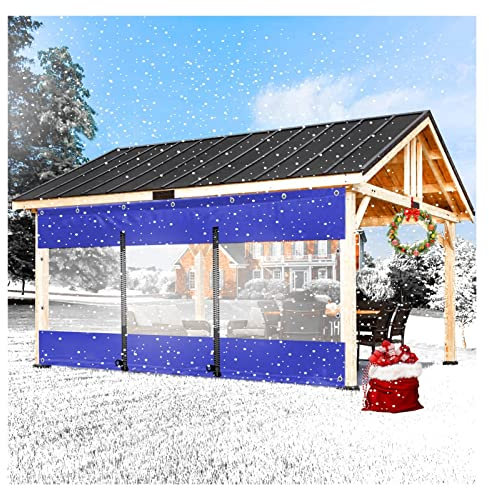 wasserdichte transparente Vorhänge, strapazierfähige PVC-Planenseitenwände mit Reißverschlusstüren, für Rattanrahmen, Werkstätten, Balkontrennvorhänge (Color : Blue, Size : 3.2x2.2m/10.5x7.2ft)