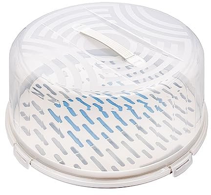 BranQ - Home essential runder Kuchenbehälter mit hoher Abdeckung, praktischem Tragegriff und mit Kühleinsatz, Kunststoff (PP) BPA-frei, creme/transparent, 334 x 156 mm
