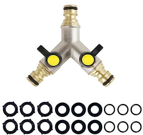Brass 2 Way Garden Hose Splitter Y Shape Water Diverter Adapter with On/Off Valve,Y Male Hose End Connector,Outside Tap Splitter 2Way Hose Pipe Connector,Hose Y Splitter Connection for Garden Hose Tap