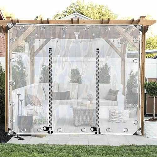 Bâche De PVC De 0,5mm,Rideau De Bâche Étanche Transparent Extérieur avec Porte À Fermeture Éclair,Pergola Gazebo Panneau Latéral De Bâche Claire Imperméable,avec Oeillets,W×H-1×0.8m(3.3 * 2.6ft)