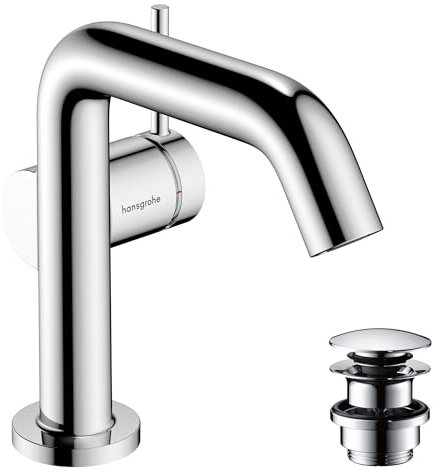 hansgrohe Tecturis S Fine - Waschtischarmatur mit Push-Open Ablauf, energiesparend (CoolStart), Wasserhahn Bad mit Auslauf Höhe 110mm, Mischbatterie Waschbecken wassersparend (EcoSmart+), Chrom