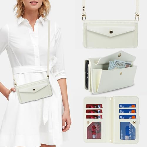 Zouzt for iPhone 11 Wallet Case for Women, Purse with Credit Card Holder Slots Crossbody Lanyard Strap Flip Folio Book Shockproof Protective Cover for Apple iPhone 11 6.1 Inch (White)
