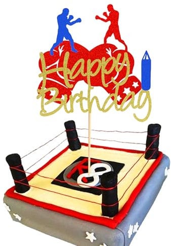 Arthsdite 1 x Tortenaufsatz Happy Birthday, Boxhandschuhe, Kuchendekoration, Sport-Geburtstagsparty, Kuchendekoration