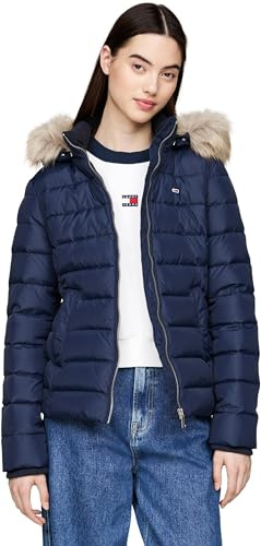 Tommy Jeans Damen Pufferjacke Basic Hooded Down Jacket mit Kapuze, Blau (Dark Night Navy), XL