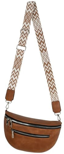 Bauchtasche Umhängetasche Crossbody-Bag Hüfttasche Kunstleder Italy-Design (Cognac)