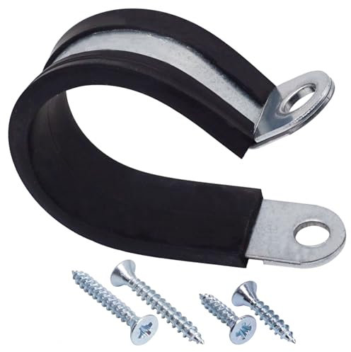 (2 unidades) Abrazaderas de tubo chapadas en zinc con forro de goma, 30 mm de diámetro, clips P, abrazaderas de tubo DIN 3016, clips de manguera
