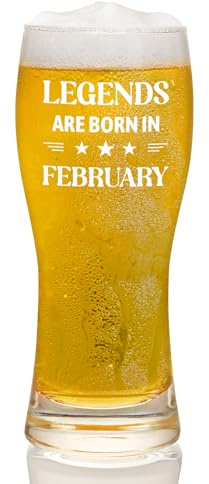 Joymaking Beer Glass - Legends are Born in February - Birthday Gift for Men Who Have Everything - Unique 15oz
