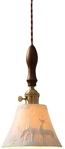 MODEBHD Nordische Messing-Hängelampe, Keramik-Lampenschirm mit Muster, Hirsch, weißer Keramik-Kronleuchter, Esszimmer-Hängelampe, Schlafzimmer-Nachtbar-Hängeleuchte, Wohnzimmer-Hängelampe (weiß)