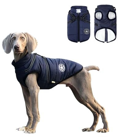 Reiteag Emmalove Wasserdichter Hundemantel Winter Extreme mit Hundegeschirr, Winter Warm Gefütterter Hundejacke, mit Reflexstreifen, Katzen und Hundeliebling Wasserdichter Fleece Wintermantel