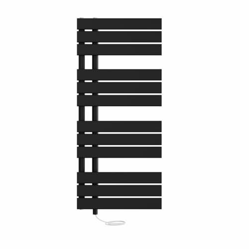 NRG Designer Prefilled Electric Heated Towel Rail Radiator Manual Bathroom Ladder Warmer Black 1126x500mm - 600Watt