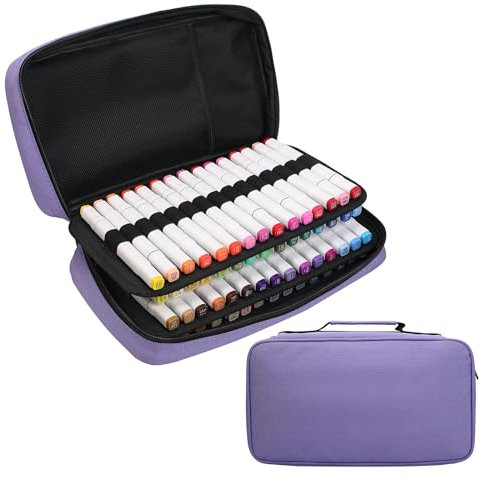 BOMKEE 60 Schlitze Marker Organizer Fall, Großer Marker Fall für 60 Marker Große Kapazität Marker Aufbewahrungstasche Stift Fall Bleistift Tasche mit Tragegriff