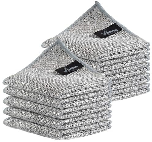 VIVOTE 10PCS Double-Layer Wire Cleaning Cloths for Dishwashing,Lint Free Non-Scratch Wire Dishcloth,Multifunctional & Reusable Dish Cloths for Wahing Up Scrubbing Cloth 20x20cm