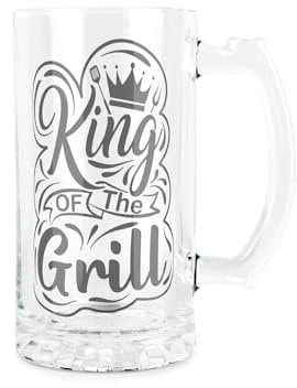 Purely Home King of The Grill Glass Stein - BBQ Fathers Day Beer Glass Gift/Present - 450ml Drinking Cup/Tankard with Handle Gifts for Him