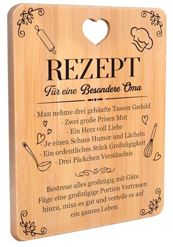 Apjielop Oma Geschenk, Oma Weihnachtsgeschenke - Bambus Schneidebrett Rezept Für eine Besondere Oma, Geschenke für Beste Oma zum Muttertag Geburtstag, Geschenke für Oma von Enkel