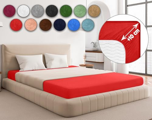 Sesto Senso Spannbettlaken 200x200cm Rot für Topper Frottee mit Gummizug 100% Baumwolle