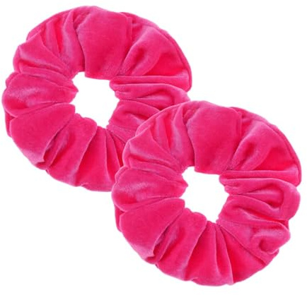 Pack of 2 Large Women Hair Bobbles Velvet Hair Scrunchies Rubber Bands Colourful Elastic Hair Bands for Girls Women Hair Accessories (Fuchsia)