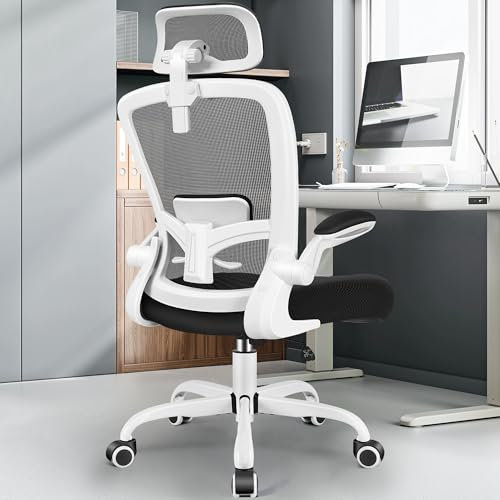 FelixKing Ergonomic Office Chair, Headrest Desk Chair Office Chair with Adjustable Lumbar Support, Home Office Swivel Task Chair with High Back and Armrest, Adjustable Height Gaming Chair(White)
