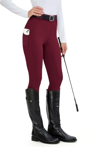 HMILES - Leggings de equitación para mujer, de silicona, cintura alta, elásticos, con bolsillo para el teléfono móvil, trabillas para cinturón