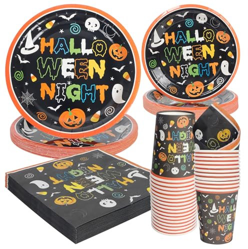 Set di stoviglie per Halloween, decorazione per esterni, 24 tazze, piastre di Halloween, bicchieri di carta, adatti per 24 persone