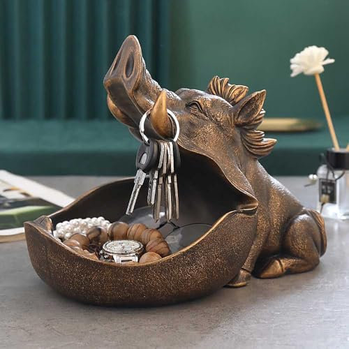 CUZOKOLA Wild Boar Statue Pig Figurine Funny Unique Candy Dish, Key Bowl, Candy Bowl for Office Desk, Large Mouth Sculpture Table Decoration, Sundries Container, Storage Box (Gold)
