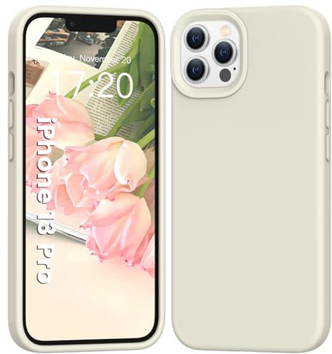 PuyaTeya Liquid Silikon handyhülle für iPhone 13 pro hülle, Hochwertiges Silikon, Ganzkörperschutz - 4 Schichten stoßfeste Handyhülle, kratzfestes weiches Mikrofaserfutter(Beige)