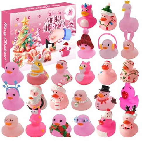 FUFRE Adventskalender 2024 Kinder, 24 Stück Quietscheenten Adventskalender, Weihnachtskalender Adventskalender Baby, Weihnachts Countdown Kalender Ornamente Mit Überraschungs Spielzeug (C)