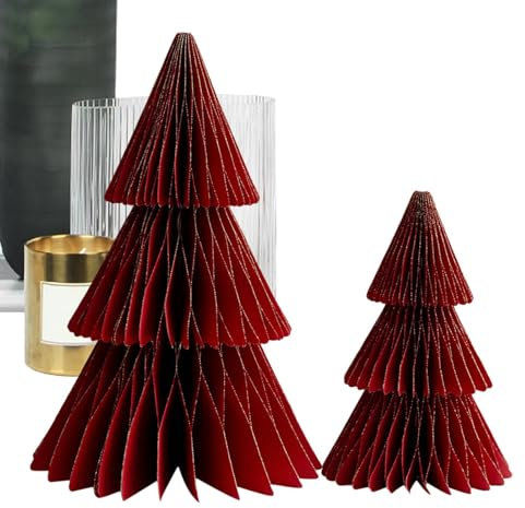 Decorazione per albero di Natale in carta – Albero di Natale di carta da tavolo | Alberi di Natale multistrato , 2 decorazioni natalizie per scrivania interna