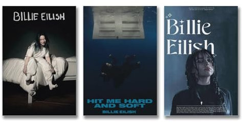 Tarouse 3 PCS Billie Eilish Music Vintage Canvas Poster Set - 12x18 inch (30x45cm) Wall Art - Bedroom, Bathroom, Living Room Decor