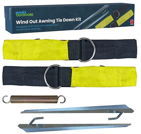Purely Outdoors Wind Out Awning Tie Down Kit Storm Straps - Storm Kit For Roll Out Canopy Campervan Motorhome Awnings, Straps For Awnings Up To 7.5M, Universal Storm Straps Kit With Springs & Anchors