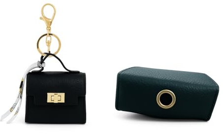 Luxuriöse Designer-Hundekotbeutelhalter – Barkin Haustierkotbeutelspender mit goldfarbenen Beschlägen, tragbares Hunde-Zubehör mit Schlüsselanhänger-Clip für Hundeleine und Reisen (schwarz)