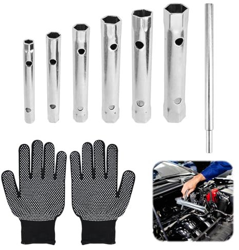 6 Pezzi Set Chiavi a Tubo con Guanti 8-19 mm, Chiave Esagonale a Tubo con Palanchino, Materiale in Acciaio al Carbonio Chiave a Tubo per Idraulico Lavandino, Riparazioni Idrauliche Automobilistiche