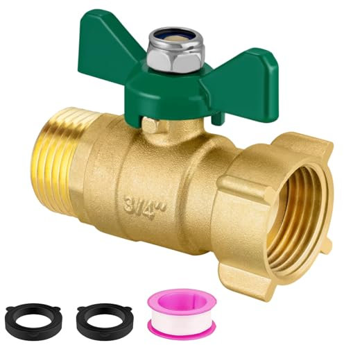 Brass Garden Hose Shut Off Valve 3/4’’GHT Full Flow Water Shut-Off Connector Heavy Duty Hose Ball Valve Lead-Free Compliant Brass Turn Off Valve