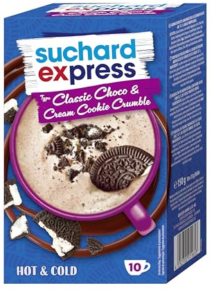 Suchard Express Classic Choco & Cream Cookie Crumble, 10x 15g Sticks, | Trinkschokolade | Einzelne Tassen-Portionen | Heiß & Kalt genießen
