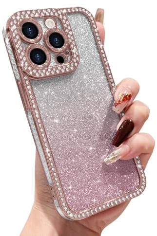 L-FADNUT for iPhone 13 Pro Max Glitter Case, Luxury Diamond with Removable Glitter Sparkly Card Phone Case, Camera Protection Slim Shockproof Back Cover for Women Girls for iPhone 13 Pro Max, Pink