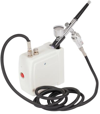 Airbrush-Set mit Kompressor Automatisch schließen Handheld Airbrushpistole für Tätowierung,Nageldesign,Modellbemalung,DC 12V,2-15 PSI einstellbarer Druck,Dual Action,7CC Tasse (Weiß)