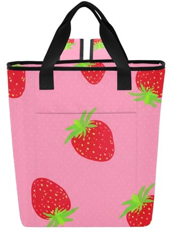Joitme Kühltasche für 36 Dosen, isolierte Tragetaschen mit Lerngriff, Kühlrucksack mit rotem Erdbeeraufdruck, rosa