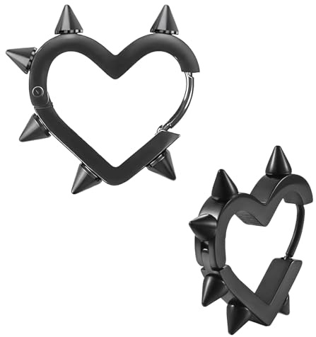 Gothic Spike Heart Earrings, 1 Pair Silver Hoop Earrings for women, Silver Jewellery Emo Accessories, Punk Emo Gothic Jewellery, Grunge Goth Accessories