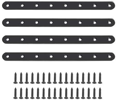 Sayayo Metal Brackets for Wood Mending Joining Plates Flat Straight Brace Sleeper Brackets, 4MM Thickened Stainless Steel Matte Black, 4PCS (250 X 19MM)