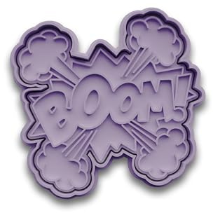 Keksausstecher Comic Lautschrift Boom! – zweiteilig mit Stempel – Superhelden Ausstechform aus PLA – Geschenk für Comic Fans, Kindergeburtstag, Superhelden Party