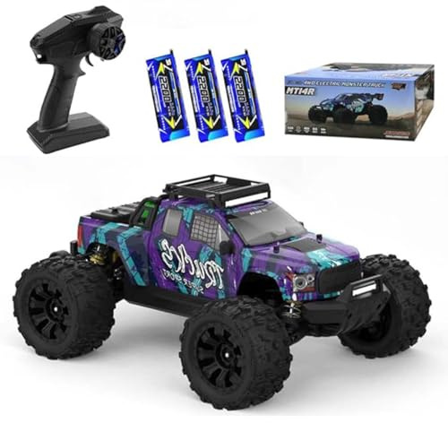 Ledovan 1:14 Ferngesteuertes Auto, 100 km/h Hochgeschwindigkeits Bürstenloser Motor RC Monstertruck für Erwachsene, 2.4GHz All Terrain Offroad Drift Car, 4WD RC Buggy, 3 Batterien(Lila)