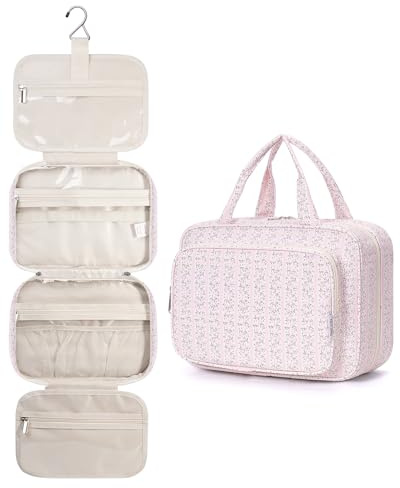 Narwey Trousse de Toilette de Voyage à Suspendre Femmes Trousse de Maquillage Organisateur Accessoires Toilette Sac de Toilette (Bourgeons Roses(Grand))
