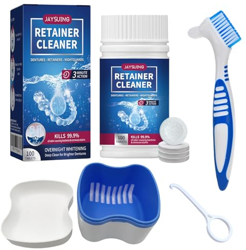 Retainer Cleaner Tablets 100 Tablets (3 Months Supply) Denture Cleaning Kit, Removes Stains & Odours. Retainer for Brace, Mouth Guards, Nightguards. Aligner Cleaner Keep Breath Fresh and White