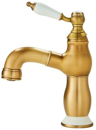 Robinet Salle De Bain Mitigeur De Lavabo Avec Douchette Extractible Rétro Antique Style Laiton Monocommande Robinet Lavabo Eau Chaude Et Froide Disponible, Mitigeur Vasque, Bronzé