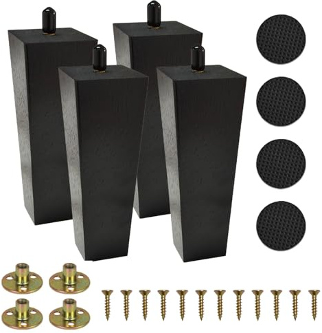 Chingcoo Möbelfüße aus Holz, Quadratische Möbelfüsse für Sofa & Schrank, Robuste möbelfüße Holz mit Bodenschutz, 4er Set, Schwarz oder Naturholz, 3 Höhen wählbar (schwarz, 5.91 / 15CM)