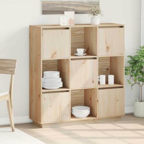 RMIHSJG Massivholz Kiefern Highboard 110,5x35x117 cm mit 5 Türen und reichlich Stauraum, modernes Design mit klaren Linien für Dein Interieur, rustikale Optik aus massivem